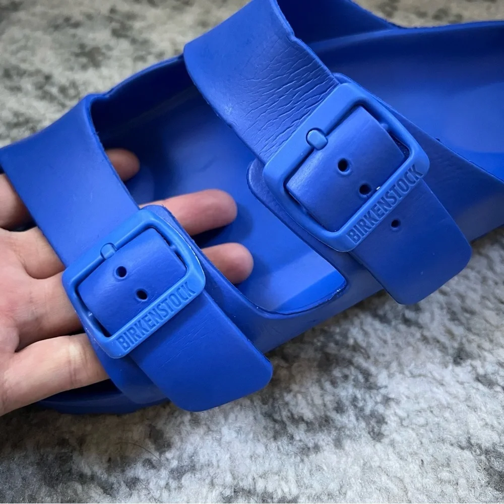 Birkenstock Arizona Essentials EVA Blue Slides Pool Shoes Double Buckle Sandals - Picture 13 of 14